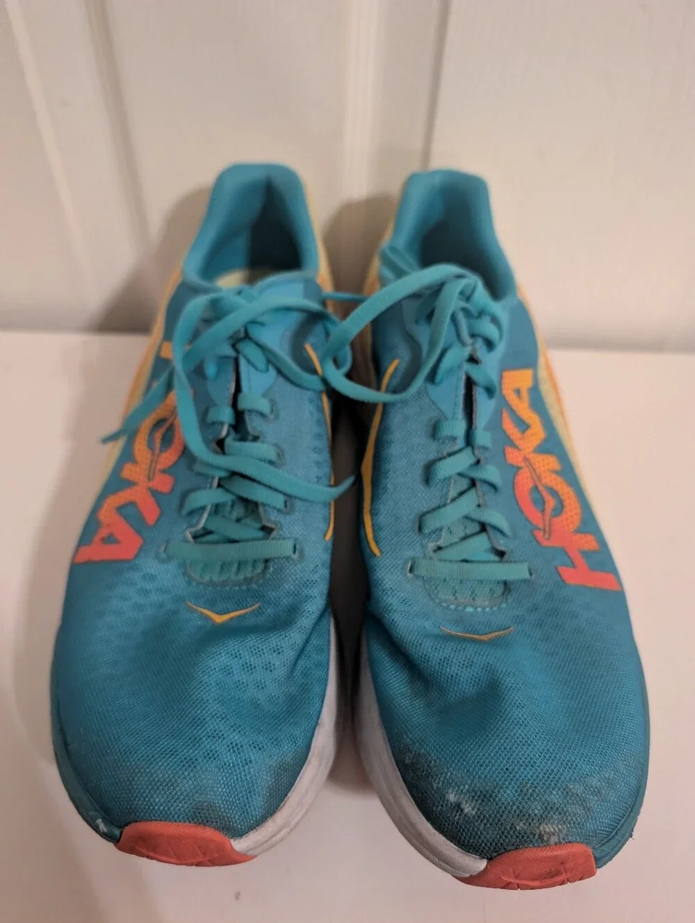 Hoka One One Rocket X Shoes Blue Yellow Sneakers Mens Size 10.5 Womens-11.5
